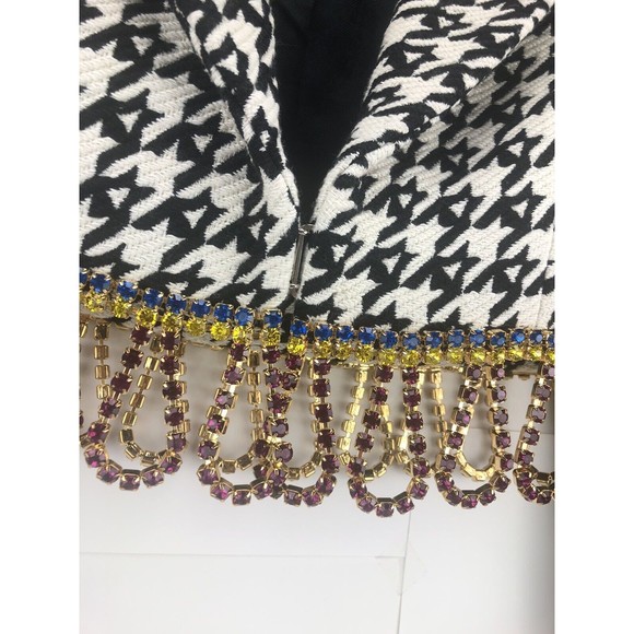 $1,580 AREA Crystal Fringe Houndstooth Wool Blend Bolero Jacket Women’s Size 2 - Picture 12 of 12